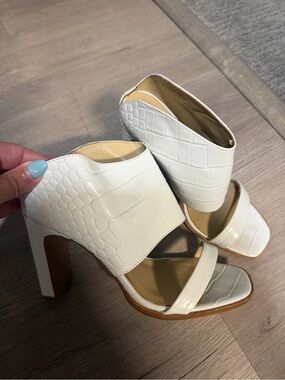 42 GOLD White Croc-Embossed High Heel Mule Sandals